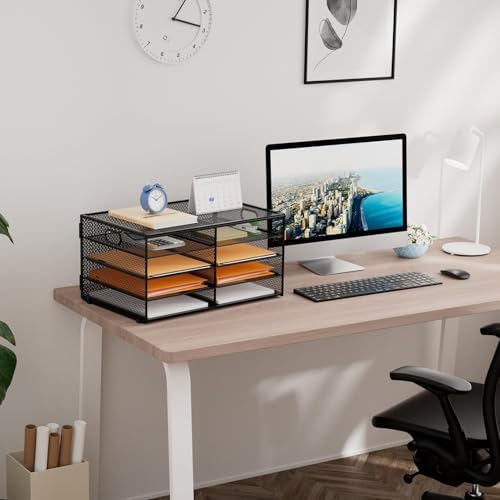 Marbrasse 5 Tier Desktop Literature Organizer, Mesh Paper Organizer Desk Organizers, File Sorter Mail Center Paper Storage Cabinet Classroom Keepers Mailbox for Office Home School, Black - Image 5