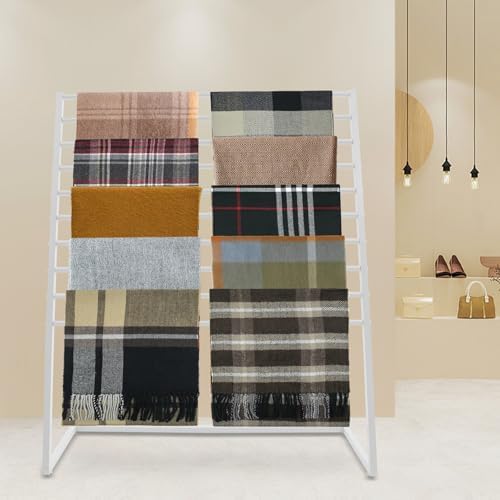 Scarf Organizer, Metal Hijab Organizer, 10 Tier Scarf Holder Hanger for Multiple Scarves, Freestanding Hijab Stand Belt Pants Hanging Rack for Home, Commercial, Clothing Store (White, 120cm) - Image 4