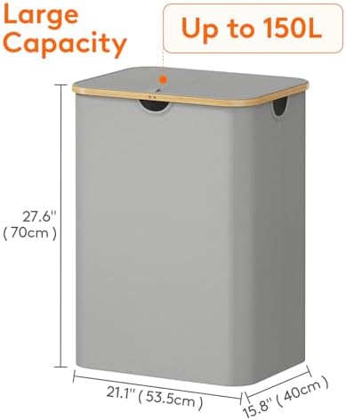 Lifewit 150L Large Laundry Basket with Lid, 2 Removable Bags, Sliver Gray - Image 3