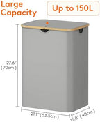Lifewit 150L Large Laundry Basket with Lid, 2 Removable Bags, Sliver Gray - Image 3