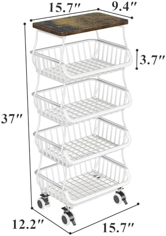 SAYZH 5-Tier Fruit and Vegetable Basket Stand for Kitchen, Wood Top, White - Image 6