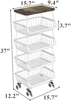 SAYZH 5-Tier Fruit and Vegetable Basket Stand for Kitchen, Wood Top, White - Image 6