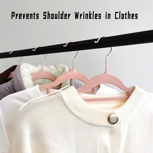 Pink Velvet Hangers 50 Pack - Adult Hangers Rose Gold Hook, Space Saving Non-Slip Clothes Hangers, 16.5 Inch with Tie Bar for Coats,Sweater,Jackets,Dresses, Shirts, Suits & T-Shirts - Image 4