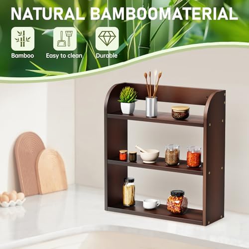 ROMGUAR CRAFT 3 Tier Bamboo Spice Rack, Countertop or Wall Mounting, Brown - Image 5