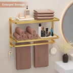 23 Inch 3-Tier Gold Towel Racks for Bathroom with Towel Bars Multilayer Hotel Towel Shelf Stainless Steel Wall-Mounted Brushed Finish Holder with Towel Shelves - Image 4
