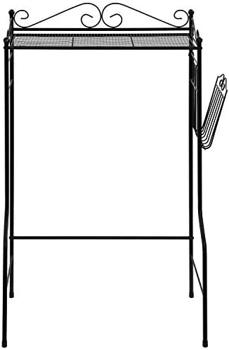 MyGift Over The Toilet Standing Shelf Storage with Magazine Basket, Freestanding Bathroom Space Saver Organizer Rack, Black Metal Vintage Scrollwork Accents - Image 6