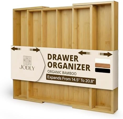 Bamboo Kitchen Utensil Drawer Organizer for Silverware | 100% Natural Expandable 14-20 Inch Kitchen Drawer Organizers for Utensils | Non-Slip Base | Screwed Joints for Long-Lasting Durability by Unknown