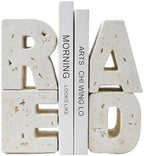 Book Ends Decorative with Read Design Resin Bookends for Heavy Books Book Holders for Shelves Book Stoppers with Non-Slip Pads Unique Read Sign Beige Bookend Gift for Book Lovers by EHUOYAN