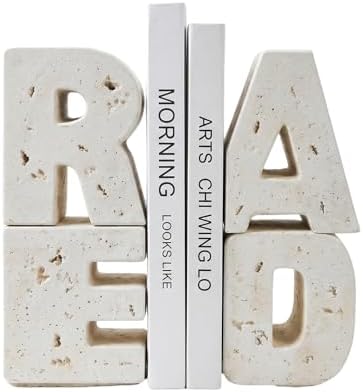Book Ends Decorative with Read Design Resin Bookends for Heavy Books Book Holders for Shelves Book Stoppers with Non-Slip Pads Unique Read Sign Beige Bookend Gift for Book Lovers by EHUOYAN