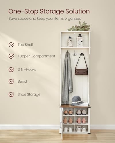 VASAGLE Hall Tree with Bench and Shoe Storage, 3 Tri-Hooks, Hinged Door - Image 3