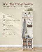VASAGLE Hall Tree with Bench and Shoe Storage, 3 Tri-Hooks, Hinged Door - Image 3