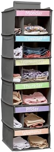 Kids Clothes Organizer, Weekly Clothes Organizer for Kids, 6 Shelf, Grey by Houseables