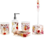 Locco Decor Bathroom Vanity Accessory Set Acrylic Liquid 3D Floating Motion Toothbrush Holder, Tumbler, Soap Dispenser, Soap Dish, Toilet brush, 5-Piece Accessory Set Garden Botanic Pink Plants by LoccoDecor