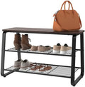 ClosetMaid 3-Tier Shoe Rack Bench - Metal Frame, Wire Shelves, Wood Seat - Entryway, Hallway, Living Room, Mudroom Organizer - Modern Walnut Finish by Unknown