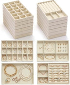 16 Pack Velvet Jewelry Trays for Drawers, Stackable Jewelry Organizer Trays with Dividers, 8.3 x 5 in Drawer Inserts for Rings Necklaces Earrings Bracelets, Beige by Nyuemystery