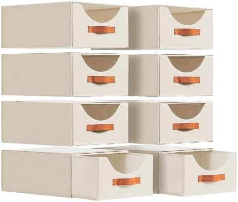 Homsorout Large Closet Storage Bins with Drawer, Fabric Bins for Organization, Collapsible Storage Drawers Organizer for Bedroom, Living Room, 8 Pack, Beige by Homsorout