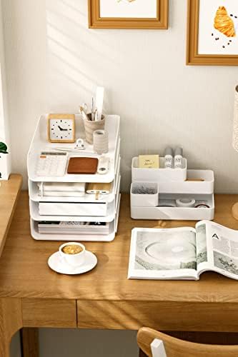 (4pcs Pack) HKeeper Stackable Paper Trays,Letter Tray Organizer,Office Desktop Organizer,A4 Paper Holder,Supplies Magazine,File Documents,Receipts（White,Regular） - Image 2