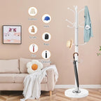ZOZOE Metal Coat Rack Stand, Modern Coat Rack Freestanding with Natural Marble Base, Sturdy Coat Racks with 12 Hooks & Umbrella Holder,White Coat Tree Hanger Stand for Bags,Hats,Entryway,Office - Image 5