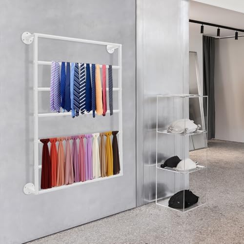 7-Tier Wall Mount Scarf Rack, Heavy Duty Metal Tie Organizer – White - Image 2