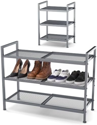 Expandable Shoe Rack for Closet, Entryway, Shoe Storage, 3-Tier, Grey by Unknown