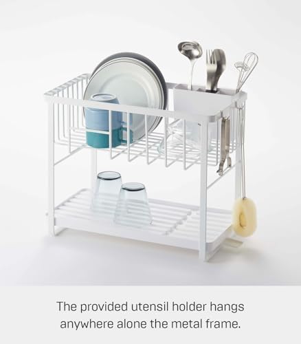 YAMAZAKI Home Two-Tier Adjustable Dish Drainer Rack, Compact Drying Rack with Hooks, Utensils Holder, Steel, Draining Spout, Water Resistant, No Assembly Req. - Image 2