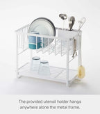YAMAZAKI Home Two-Tier Adjustable Dish Drainer Rack, Compact Drying Rack with Hooks, Utensils Holder, Steel, Draining Spout, Water Resistant, No Assembly Req. - Image 2