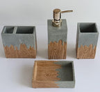 Hymmah Bathroom Accessories Set,Wooden Design Toothbrush Holder,Farmhouse Bathroom Decor,4 Pcs Resin Gift Set Apartment Necessities, Contain Toothbrush Cup,Soap Dispenser,Soap Dish,Tumbler - Image 3