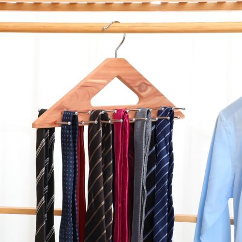 Leinuosen 2 Pack Cedar Tie Organizer Wooden Neck Tie Hook Organizer Storage up to 40 Ties Convenient Storage for Neckties, Belts, Hats - Image 4