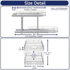 2-Tier Pull Out Cabinet Organizer, 15.5" W x 21.5" D, Heavy Duty Dual Slide Out Shelves for Base Cabinets, Chrome Wire Basket Drawer for Pantry, Kitchen & Bathroom Storage - Image 2
