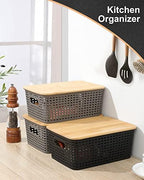 AREYZIN Storage Bins with Bamboo Lids Set of 6 Lidded Storage Container Plastic Baskets Organizer Bins for Organizing Kithen Room Bedroom Office Closet, Sturdy(Black) - Image 6