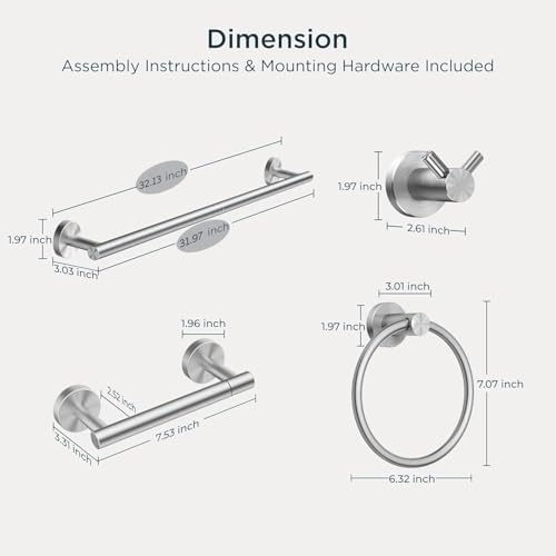 FORIOUS Bathroom Accessories, 4-Piece Bathroom Hardware Set - 30" Towel Bar - Image 2