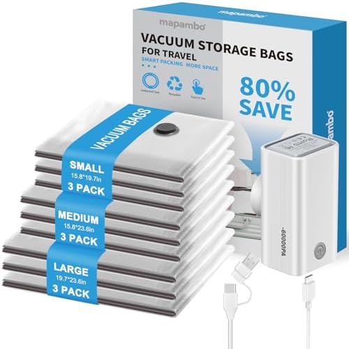 9 Pack Vacuum Bags for Travel with Pump, Vacuum Seal Bags for Clothing by Mapambo