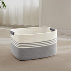 45L Small Woven Laundry Basket Hamper with Leather Handles,Grey by SunNewt