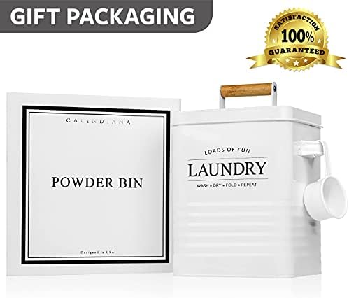 Calindiana Modern Farmhouse Metal Laundry Soap Dispenser with Scoop for Decor and Space Saving Organization, White - Image 7