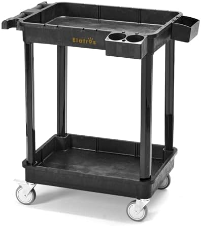 ELAFROS 2-Shelf Heavy Duty Plastic Rolling Utility Cart, 28x19 in, 330 lbs by ELAFROS