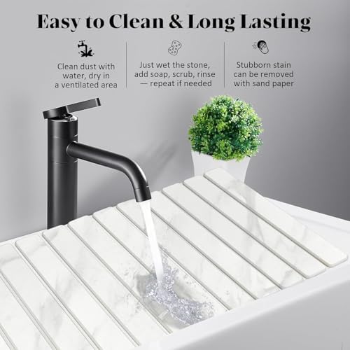 2 PCS Extra Large Stone Dish Drying Mat for Kitchen Counter, Foldable Quick Drying Dish Mats, Super Absorbent Drying Pad, Kitchen Counter Mats for Cups, Dishes, Bottles (White Marble 28"×16" & 8"x4") - Image 5