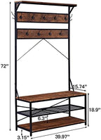 3-in-1 Entryway Coat Rack,Vintage Industrial Hall Tree 72 Inch with Storage Bench and Coat Racks Entryway Storage Shelf Organizer with 9 Hooks， Large Size, Wood Look Accent Furniture with Metal Frame - Image 6