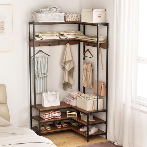 GIANTEX Corner Coat Rack, L-Shaped Hall Tree with Bench and Shoe Storage - Image 6