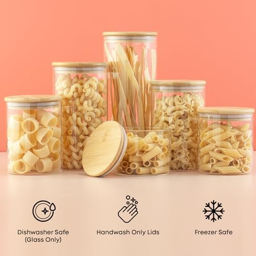 JoyJolt Borosilicate Glass Jars With Bamboo Lids. 6 Pc Set of Air Tight Sealable Containers. Food Jar Canisters with Airtight Lid for Pantry Storage and Kitchen Organization. - Image 4