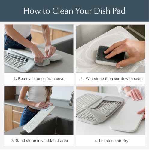 Dorai Home Collapsible Dish Drying Rack with Stone Dish Pad - Kitchen Counter Set with Diatomaceous Earth Stone Dish Mat for Quick Drying - Space-Saving Design - Large 24.6" x 16.5", Slate - Image 6