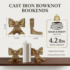 Gold Bow Metal Bookends Set of 2 Heavy Duty Cast Iron Book Ends for Heavy Books Unique Modern Decorative Book Holders for Shelves Home Accent Decor - Image 2