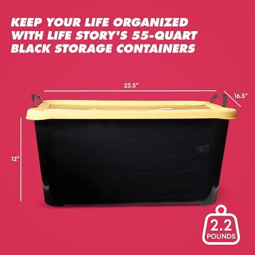 Life Story 18 Pack Stackable Storage Bin, 55 Qt Organizer, Black/Yellow - Image 4