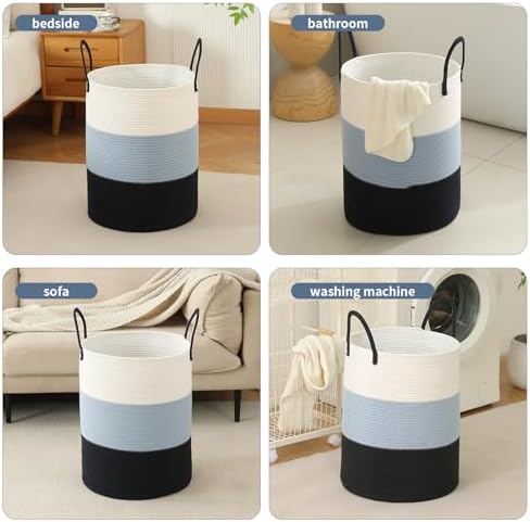 Laundry Basket Hamper Tall Rope Storage Woven for Blanket toys Dirty Clothes in Living Room Bathroom Bedroom (Gradient Blue, 100L/26.4Gal) - Image 5