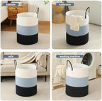 Laundry Basket Hamper Tall Rope Storage Woven for Blanket toys Dirty Clothes in Living Room Bathroom Bedroom (Gradient Blue, 100L/26.4Gal) - Image 5