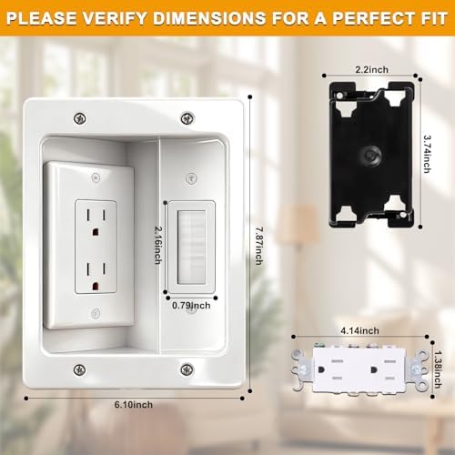 Recessed TV Outlet for in Wall Management Kit Set Box-Two-Hole Socket,TV Wall Kit Hider Box Fits All Plugs - Image 2