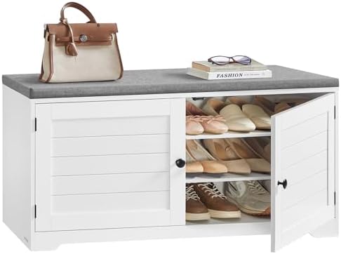 VASAGLE 3-Tier Shoe Storage Bench with Cushion, 14 x 39.8 x 20.7 Inches by VASAGLEbySONGMICSHOME