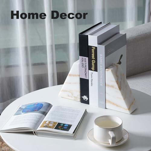 Karibiber Marble Bookends for Heavy Books, Calacatta Decorative Book Ends for Shelves, Unique and Heavy Bookends for Hardback Book & Cookbooks, Stone Book Stopper, Modern Book Holder,Set of 2 - Image 5