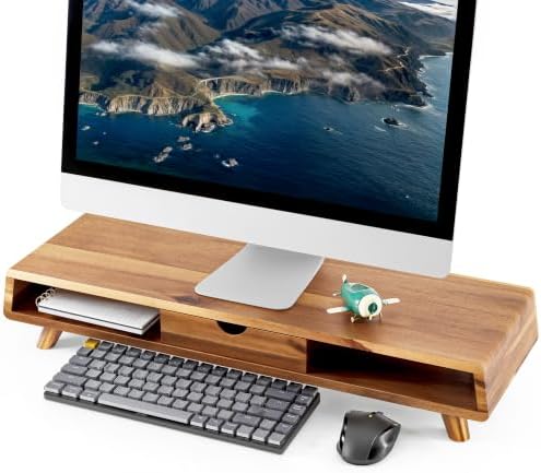 Tinamo Acacia Monitor Stand with Drawer, Multi-Purpose Storage (Patented) by TINAMO