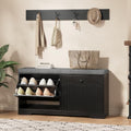 Halitaa Entryway Bench with Shoe Storage and Coat Rack, Fluted Storage Bench with Cushioned Seat and 2-Tier Flip-Drawer Shoe Cabinet, Shoe Bench for Hallway Mudroom Bedroom,Black by Halitaa