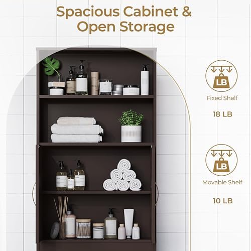 Yaheetech 77in Over the Toilet Storage Cabinet, Espresso Bathroom Organizer - Image 5